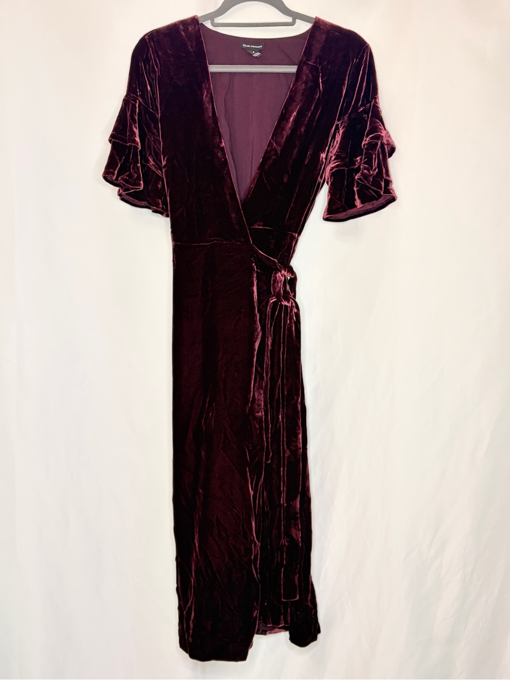 Club Monaco Tay Velvet Wrap Midi Dress Burgundy Silk Blend Meghan Markle 6 - Picture 3 of 14